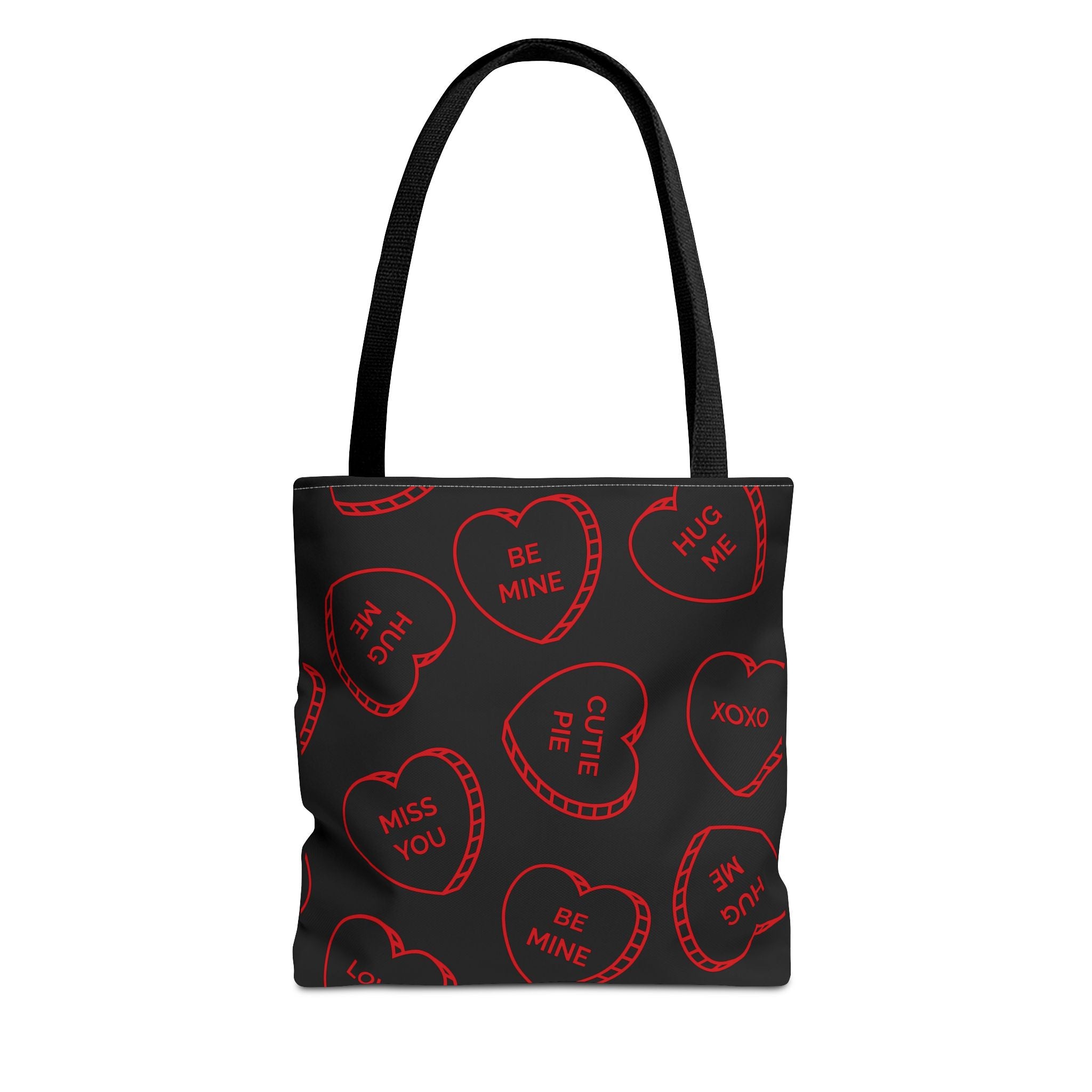 Zariah Grace Red Conversation Hearts Pattern Tote Bag | Valentine Candy Heart Design