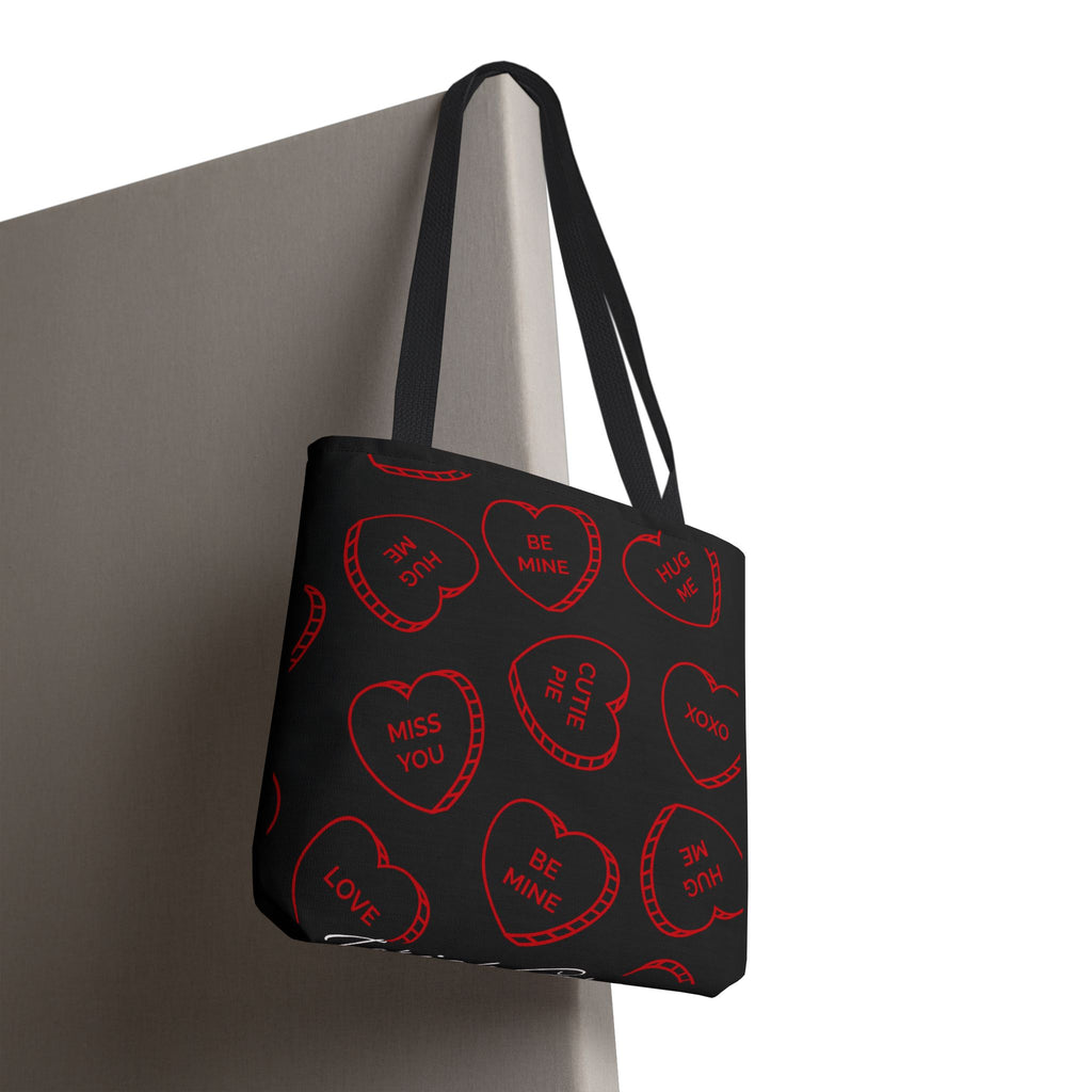 Zariah Grace Red Conversation Hearts Pattern Tote Bag | Valentine Candy Heart Design