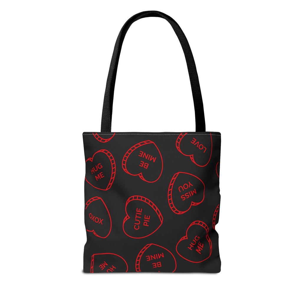 Zariah Grace Red Conversation Hearts Pattern Tote Bag | Valentine Candy Heart Design