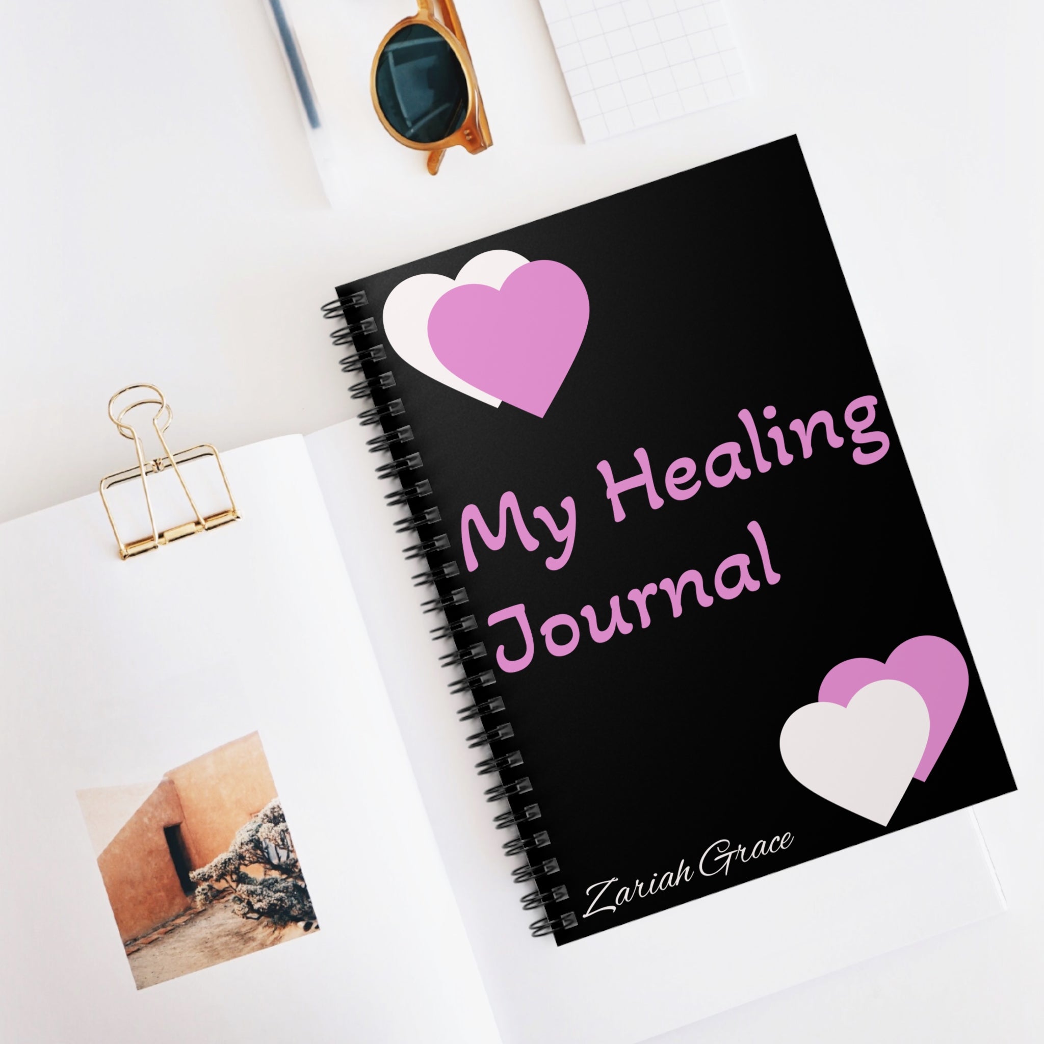 Zariah Grace's My Healing Journal Spiral Notebook | Ruled Lined Journal, Pink Hearts