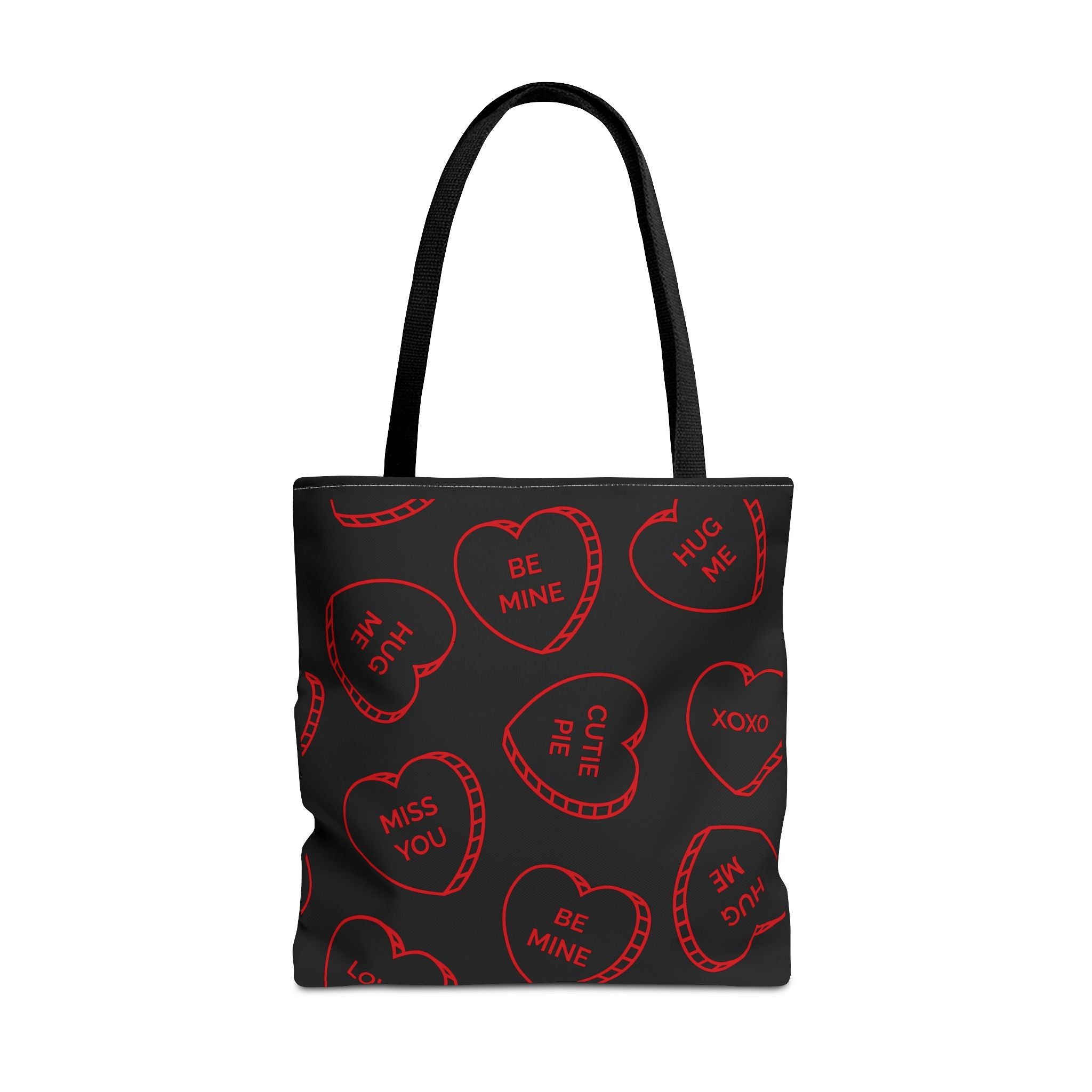 Zariah Grace Red Conversation Hearts Pattern Tote Bag | Valentine Candy Heart Design