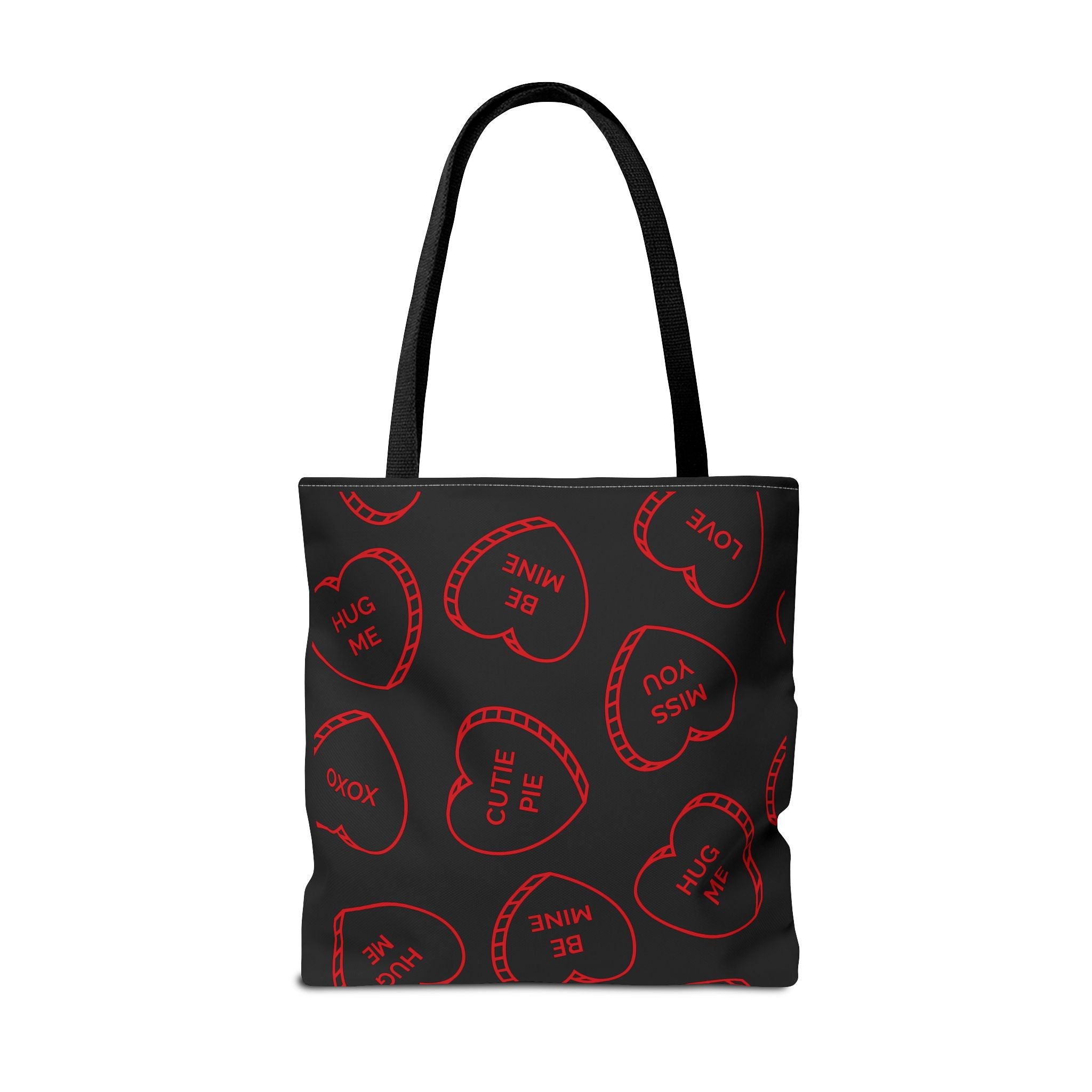 Zariah Grace Red Conversation Hearts Pattern Tote Bag | Valentine Candy Heart Design