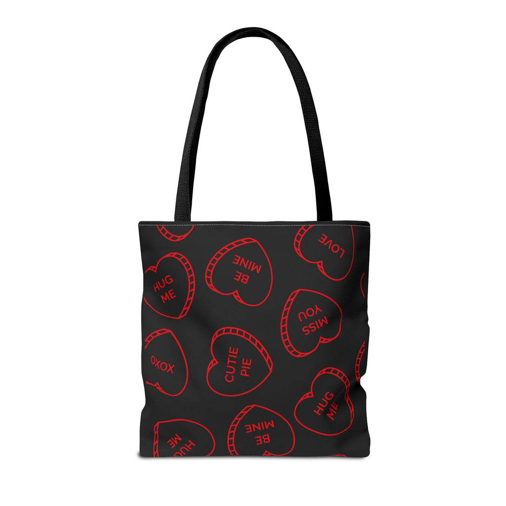 Zariah Grace Red Conversation Hearts Pattern Tote Bag | Valentine Candy Heart Design